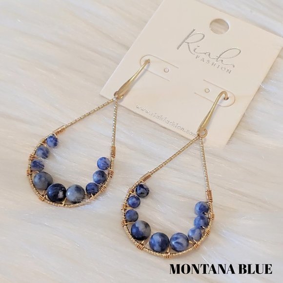 Natural Stone & Gold Teardrop Earrings - Picture 2 of 8